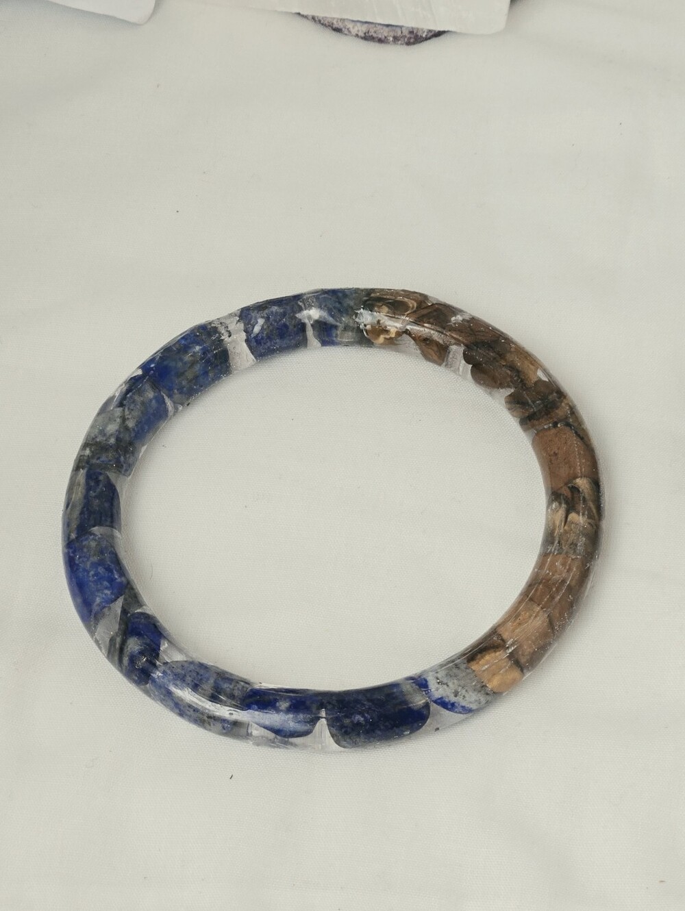 Lapis Lazuli & Tigers Eye Handcrafted Bangle Natural Gemstones In Resin